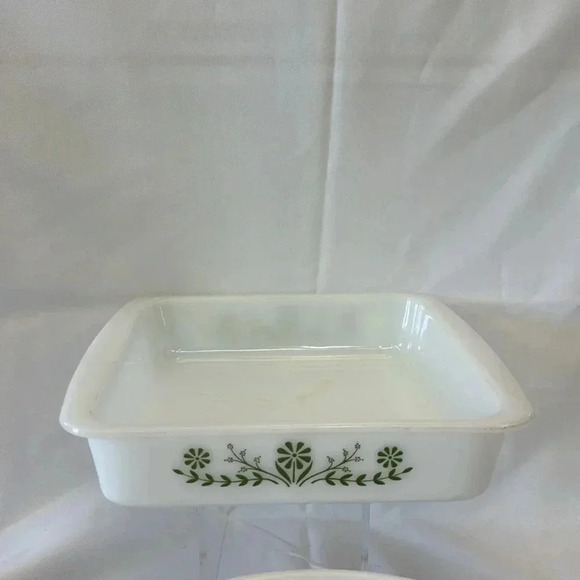 2 - Glasbake 1970s Casserole Dishes Green Daisy Milk Glass MCM Kitchen - Picture 2 of 9